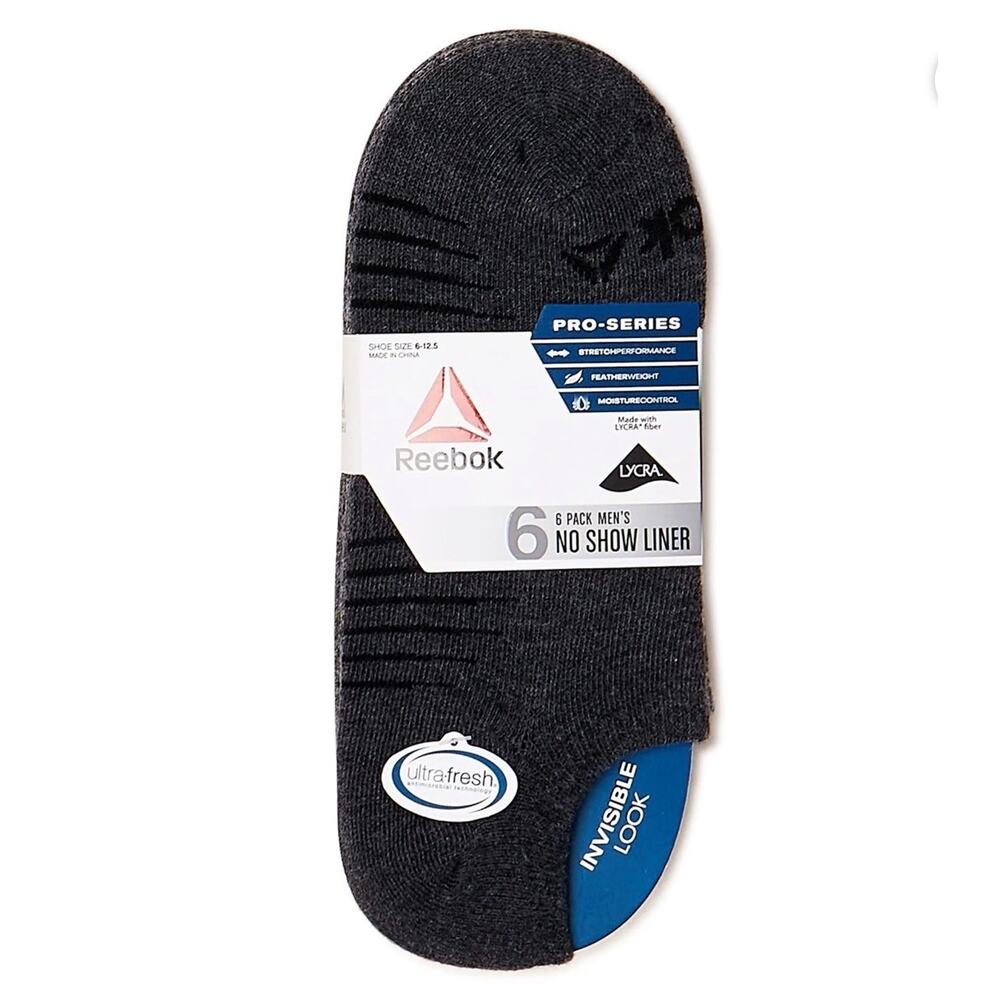 Reebok Mens Pro Series Lightweight No Show Liner Socks 6 Pack - Size 6-12.5